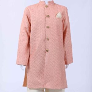 peach colour embroidery shervani