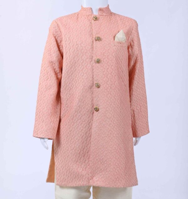 peach colour embroidery shervani