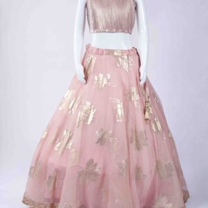 baby pink crop top and skirt