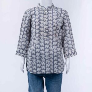 blue elephant print short kurta