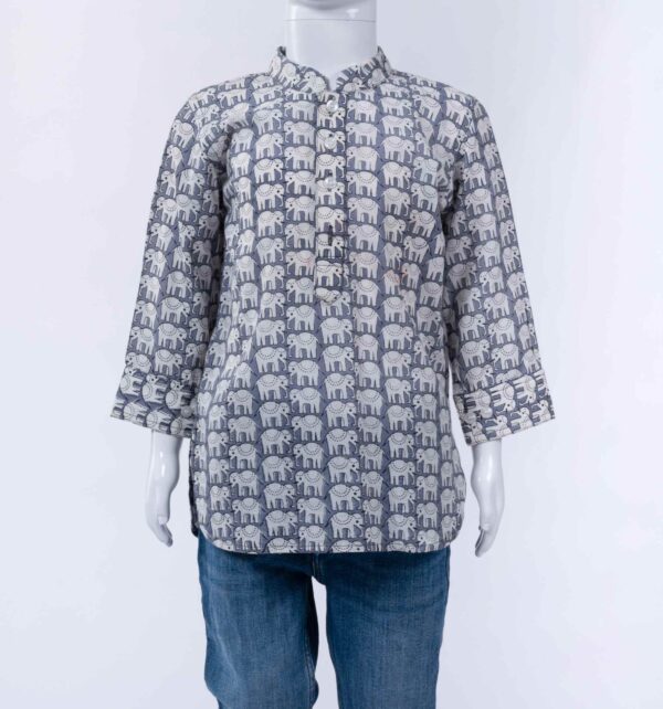 blue elephant print short kurta