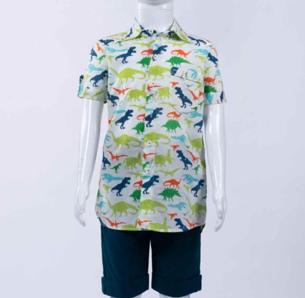 dino print shirt with blue pant