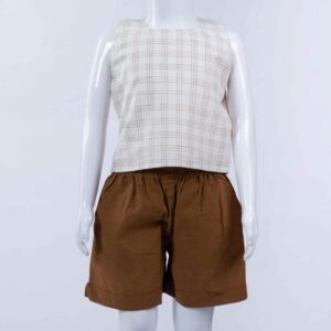 tanned shorts with off white kurta