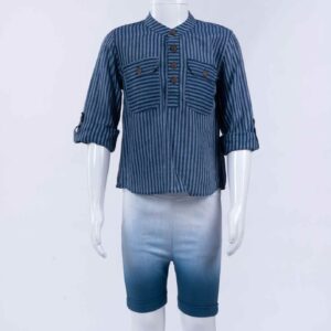 blue striped shirts with shaded shorts