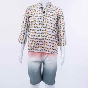 camel printshort kurta with shaded shorts