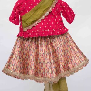 pink peplum and skirt with dupatta drape