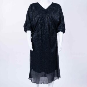 black shiny knee length dress