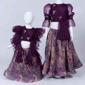 Purple knife pleated skirt and draped top set