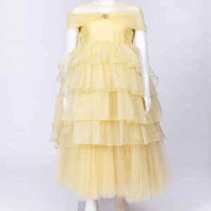 yellow shoulder drape frock