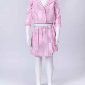 pink and white checks blazer and skirt