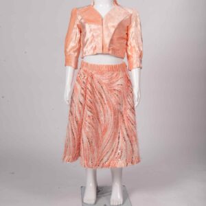 peach blazer collar top and skirt