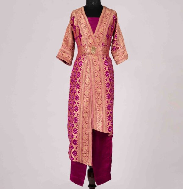 pink banarasi bandhej draped dress