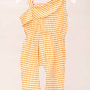 yellow checkered one shoulder jump suit