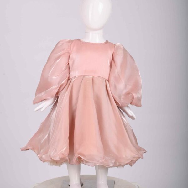 mauve pink flowly puff sleeve frock