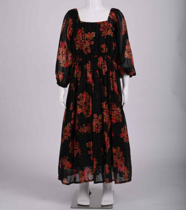 black floral puff sleeve frock