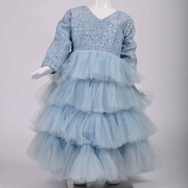 sky blue layered net frock