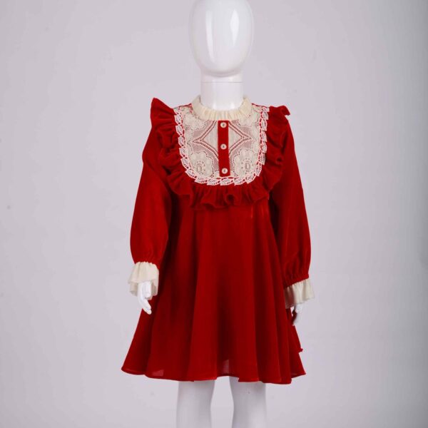 red full sleeve frock with white yoke