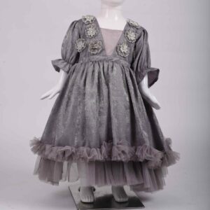 grey glitter 3d flower embellished frock