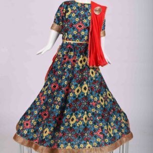 blue patola print lehenga with attached dupatta