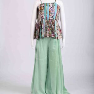 mint green palazzo and abstract print peplum