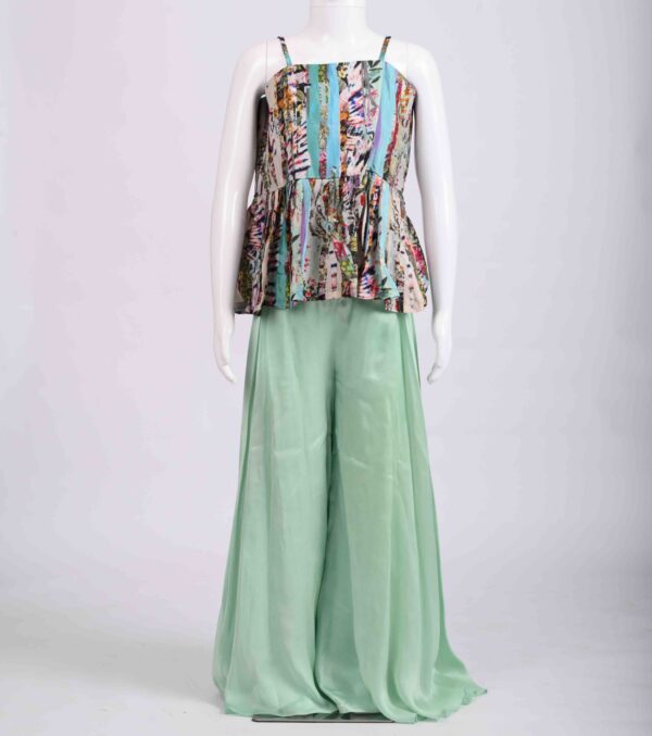 mint green palazzo and abstract print peplum