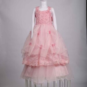 baby pink 3d flower princess frock