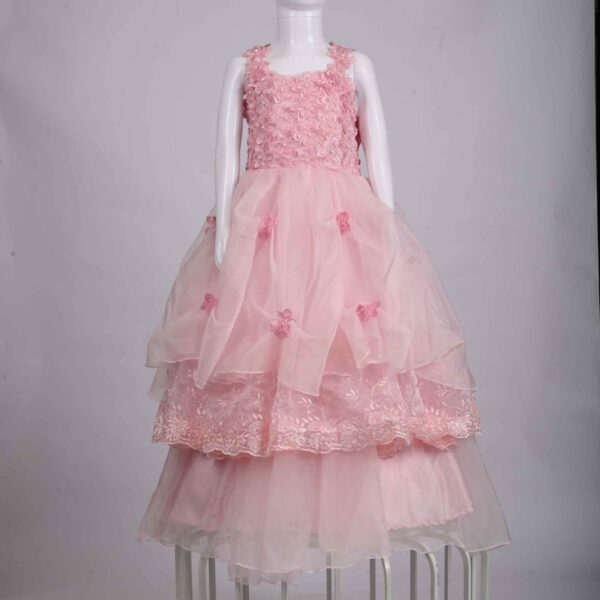 baby pink 3d flower princess frock