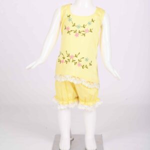 pastel yellow set with hand embroidery