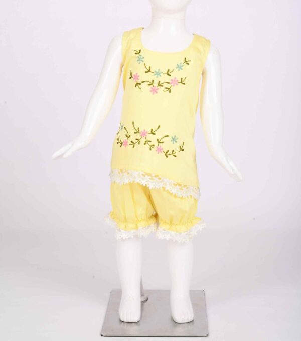 pastel yellow set with hand embroidery