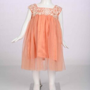 orange gathered dress with lace embellishment