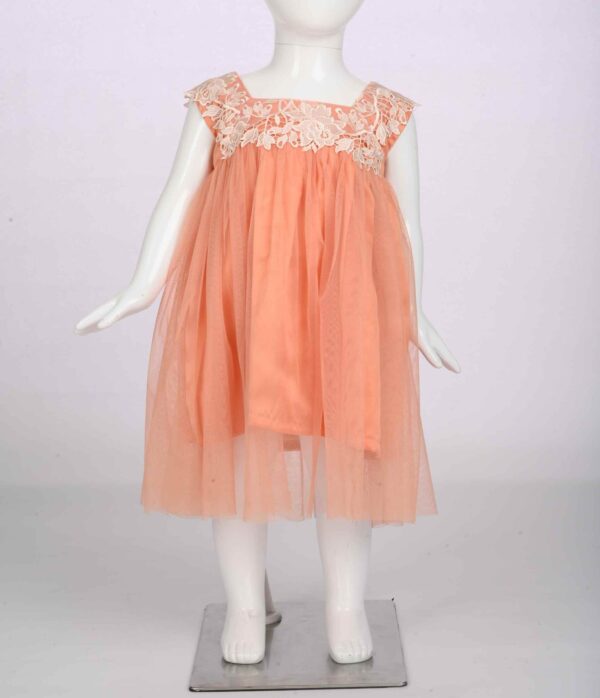 orange gathered dress with lace embellishment