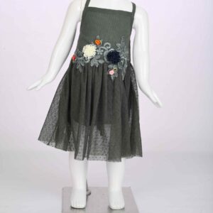 grey frock with flower embellishment