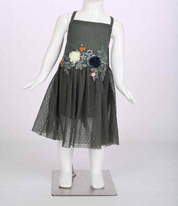 grey frock with flower embellishment