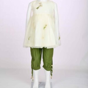 off white embroidery peplum top with olive pant