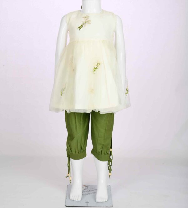 off white embroidery peplum top with olive pant