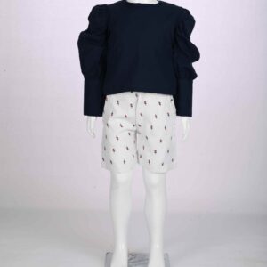 ice cream print shorts with dark blue top