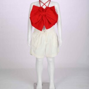 red bow top with white shorts