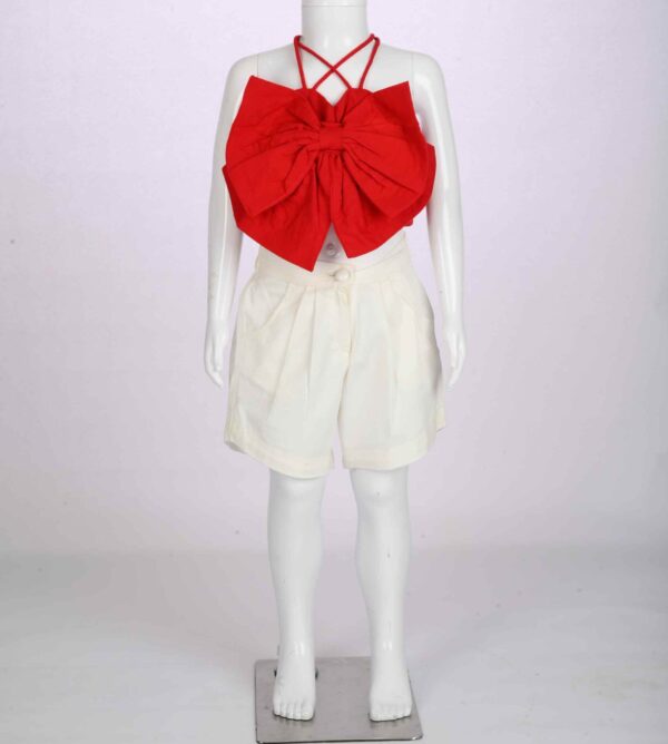 red bow top with white shorts