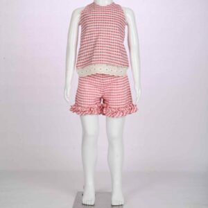 pink checks wrap around top and shorts