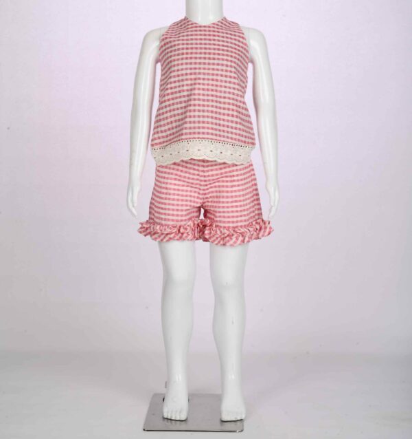 pink checks wrap around top and shorts