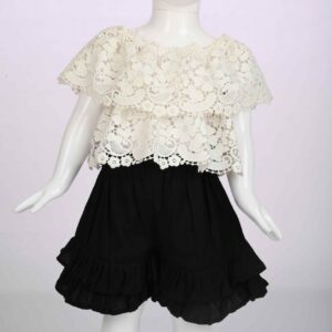 white lace top and black shorts