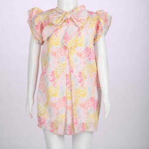 baby pink printed dress with bow