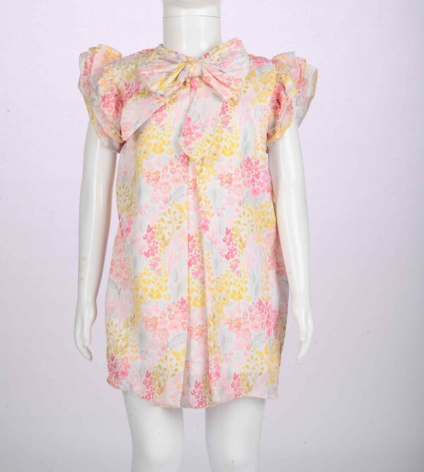 baby pink printed dress with bow