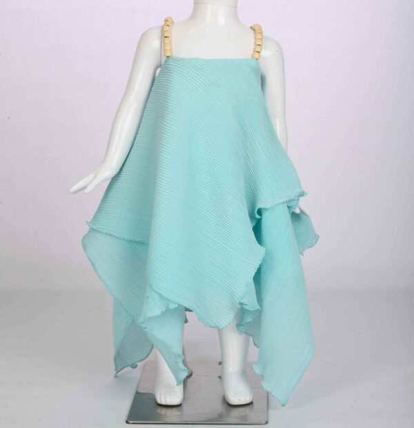 ky blue pleat top with wooden pearl strings