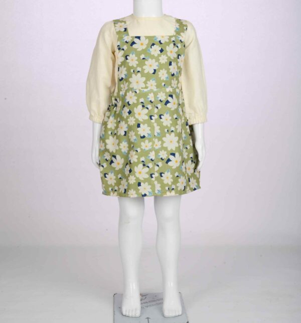 olive floral dungaree 2pcs set