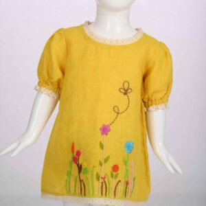 dark yellow linen embroidered dress