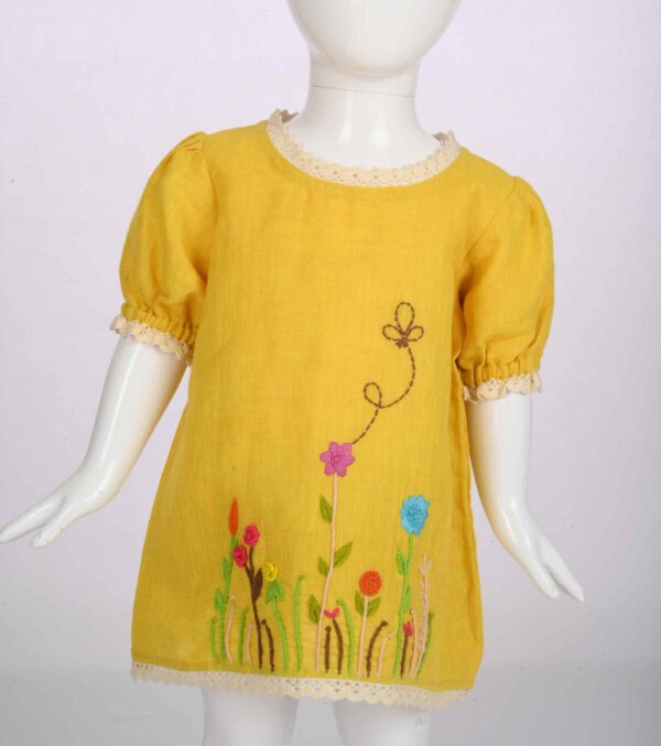 dark yellow linen embroidered dress