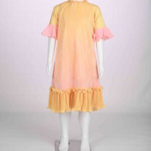 yellow and pink shaded pleated dress