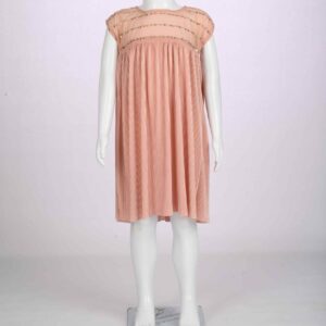 peach pleated dress with sequence work