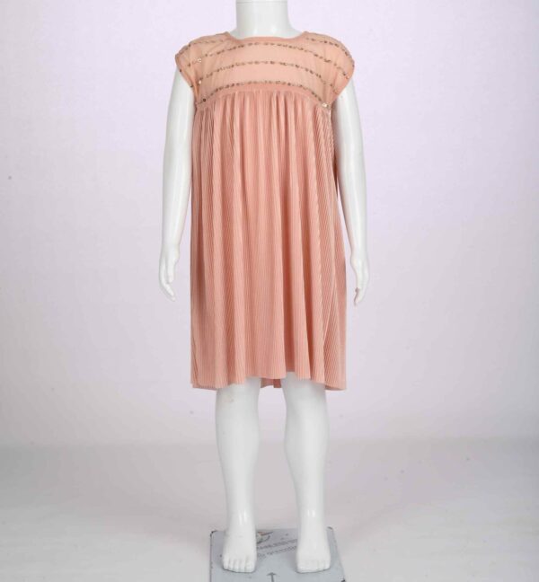 peach pleated dress with sequence work